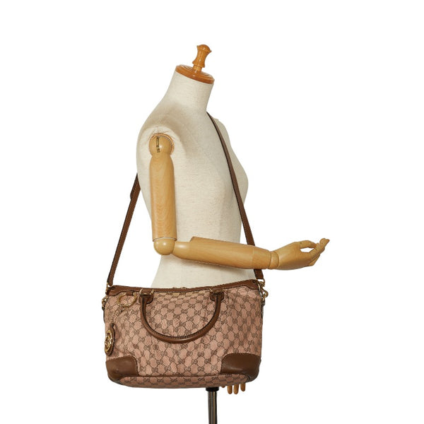 グッチ GGキャンバス スーキー ハンドバッグ ショルダーバッグ 2WAY 247902 ピンク ブラウン キャンバス レザー レディース GUCCI 【中古】