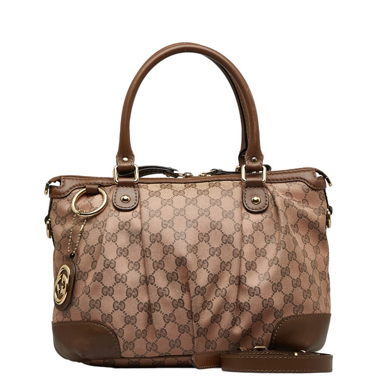 グッチ GGキャンバス スーキー ハンドバッグ ショルダーバッグ 2WAY 247902 ピンク ブラウン キャンバス レザー レディース GUCCI 【中古】