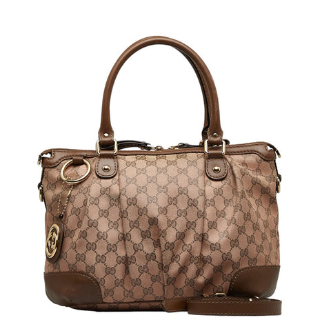 グッチ GGキャンバス スーキー ハンドバッグ ショルダーバッグ 2WAY 247902 ピンク ブラウン キャンバス レザー レディース GUCCI 【中古】