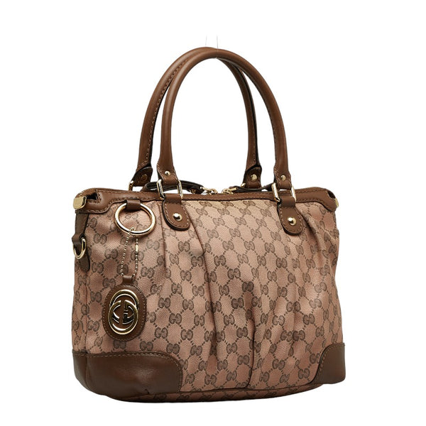 グッチ GGキャンバス スーキー ハンドバッグ ショルダーバッグ 2WAY 247902 ピンク ブラウン キャンバス レザー レディース GUCCI 【中古】