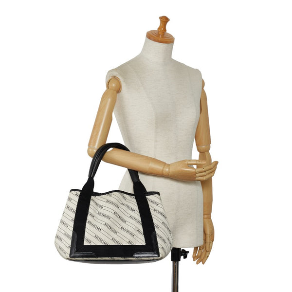 バレンシアガ ネイビー ハンドバッグ ショルダーバッグ 2WAY 339933 ホワイト ブラック キャンバス レディース BALENCIAGA 【中古】