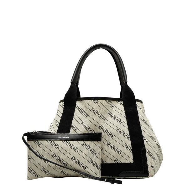バレンシアガ ネイビー ハンドバッグ ショルダーバッグ 2WAY 339933 ホワイト ブラック キャンバス レディース BALENCIAGA 【中古】