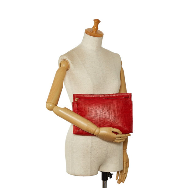 ロエベ ロゴ アナグラム クラッチバッグ レッド レザー レディース LOEWE 【中古】