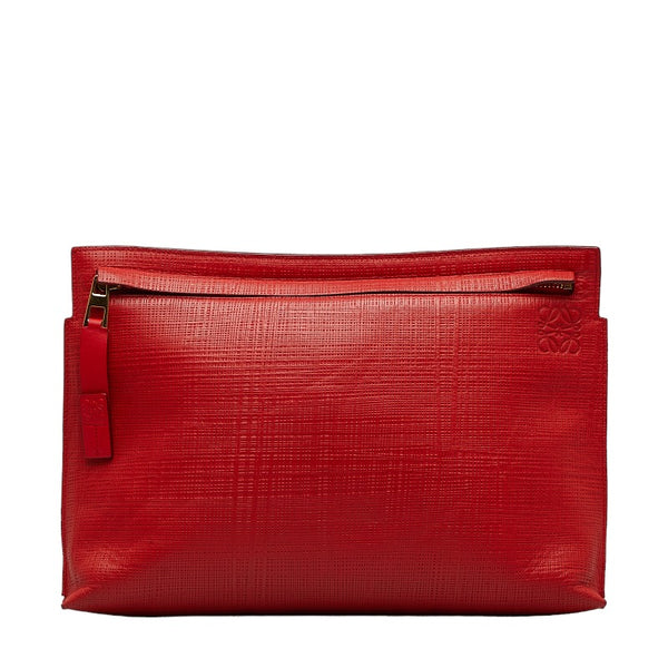 ロエベ ロゴ アナグラム クラッチバッグ レッド レザー レディース LOEWE 【中古】