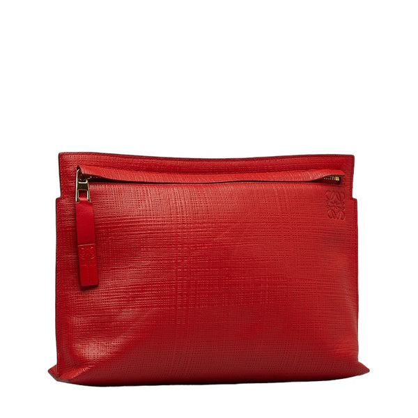 ロエベ ロゴ アナグラム クラッチバッグ レッド レザー レディース LOEWE 【中古】
