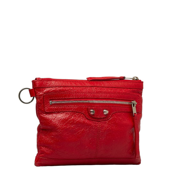 バレンシアガ クラシック クリップM クラッチバッグ フラットポーチ 273021 レッド レザー レディース BALENCIAGA 【中古】