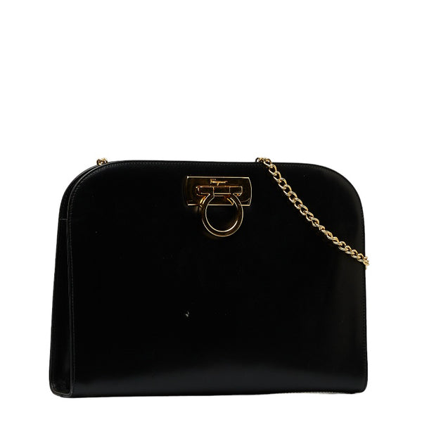サルヴァトーレフェラガモ ガンチーニ チェーン ショルダーバッグ P210587 ブラック ゴールド レザー レディース Salvatore Ferragamo 【中古】