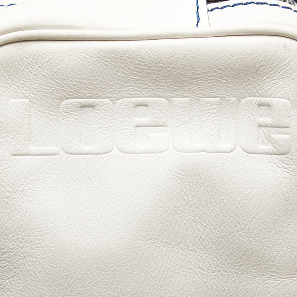 ロエベ ロゴ フリンジ 巾着 ショルダーバッグ ハンドバッグ 2WAY ネイビー ホワイト キャンバス レザー レディース LOEWE 【中古】