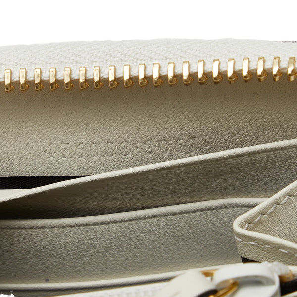 グッチ シルヴィ エンブロイダリー ラウンドファスナー 長財布 476083 ホワイト マルチカラー レザー レディース GUCCI 【中古】
