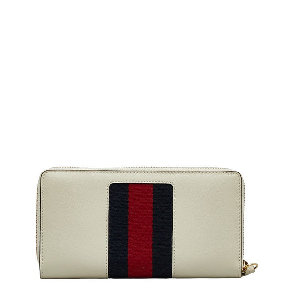 グッチ シルヴィ エンブロイダリー ラウンドファスナー 長財布 476083 ホワイト マルチカラー レザー レディース GUCCI 【中古】