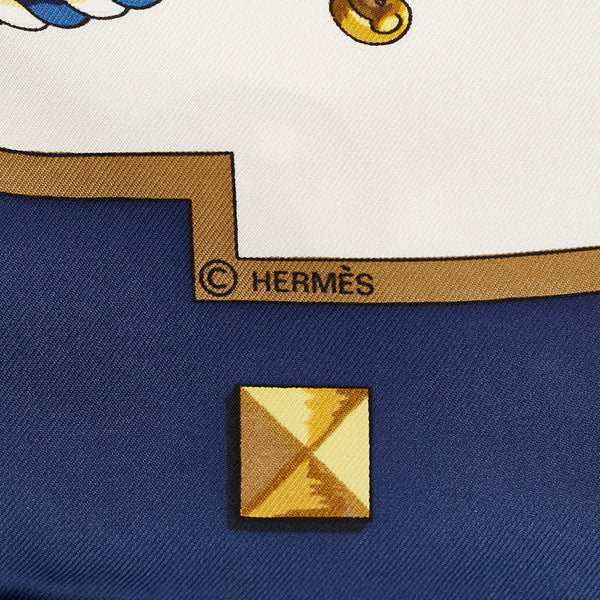 エルメス カレ90 LES CLES THE KEYS RARE 鍵柄 スカーフ ネイビー マルチカラー シルク レディース HERMES 【中古】