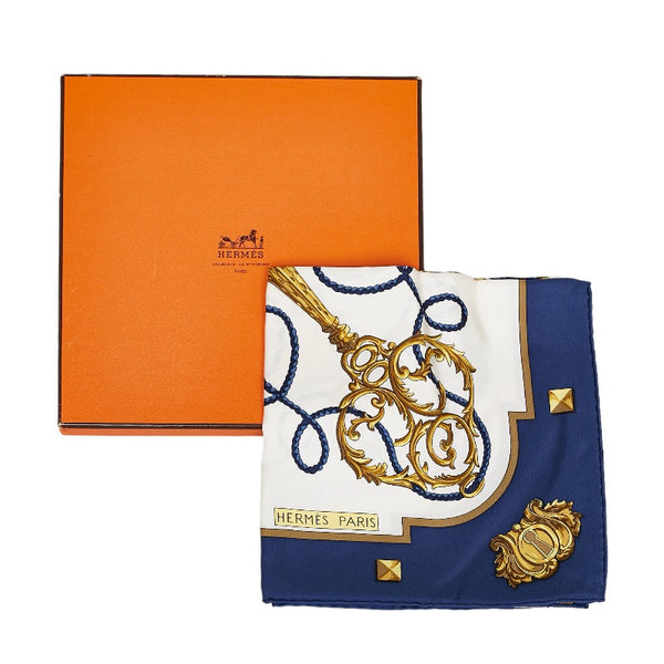 エルメス カレ90 LES CLES THE KEYS RARE 鍵柄 スカーフ ネイビー マルチカラー シルク レディース HERMES 【中古】