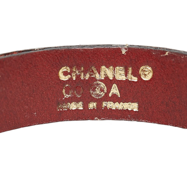 シャネル ロゴプレート バングル ブレスレット ダークブラウン レザー メタル レディース CHANEL 【中古】