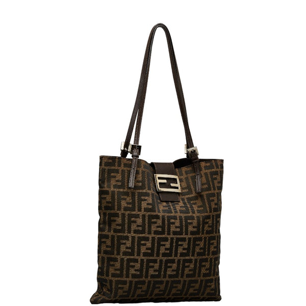 フェンディ ズッカ トートバッグ ブラウン キャンバス レザー レディース FENDI 【中古】