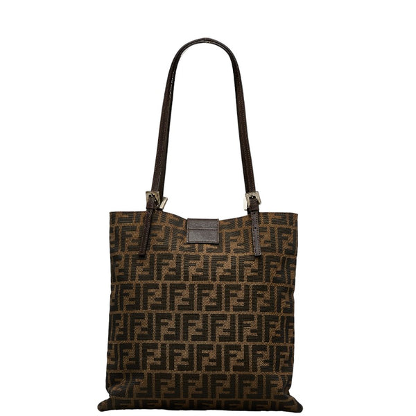 フェンディ ズッカ トートバッグ ブラウン キャンバス レザー レディース FENDI 【中古】