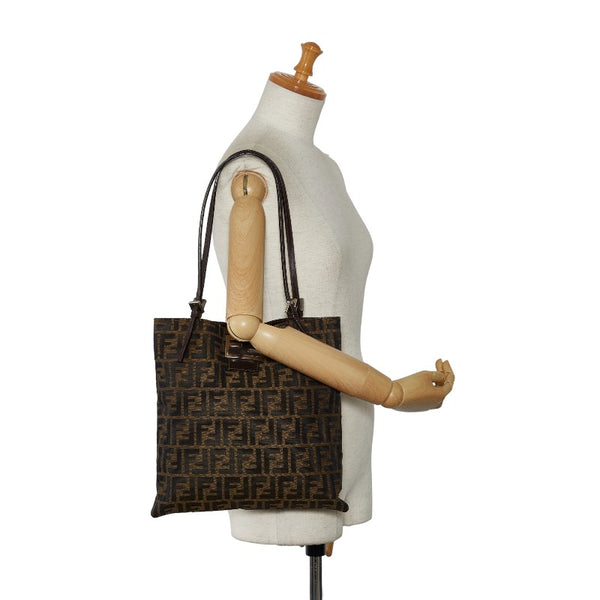 フェンディ ズッカ トートバッグ ブラウン キャンバス レザー レディース FENDI 【中古】