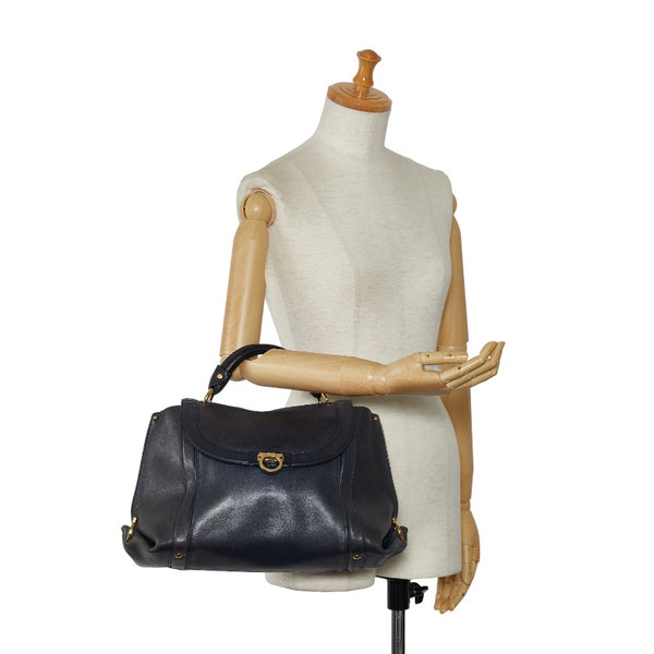 サルヴァトーレフェラガモ ガンチーニ ハンドバッグ FZ-21 G395 ブラック レザー レディース Salvatore Ferragamo 【中古】