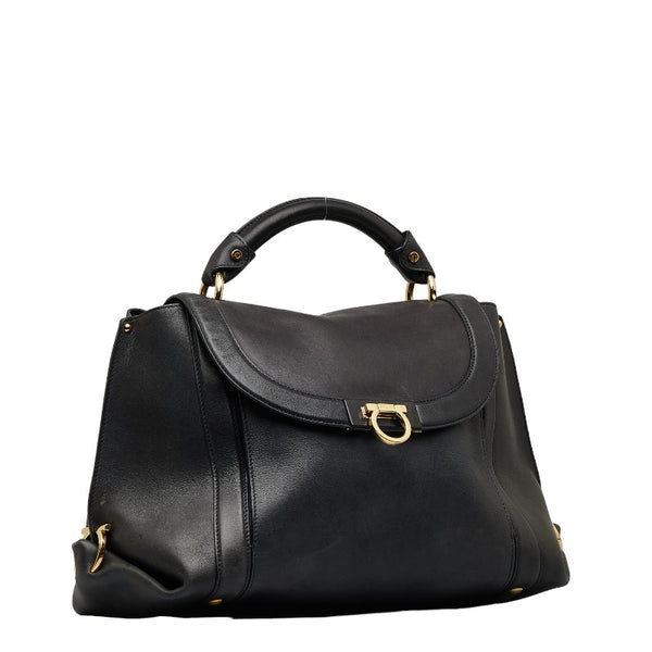 サルヴァトーレフェラガモ ガンチーニ ハンドバッグ FZ-21 G395 ブラック レザー レディース Salvatore Ferragamo 【中古】