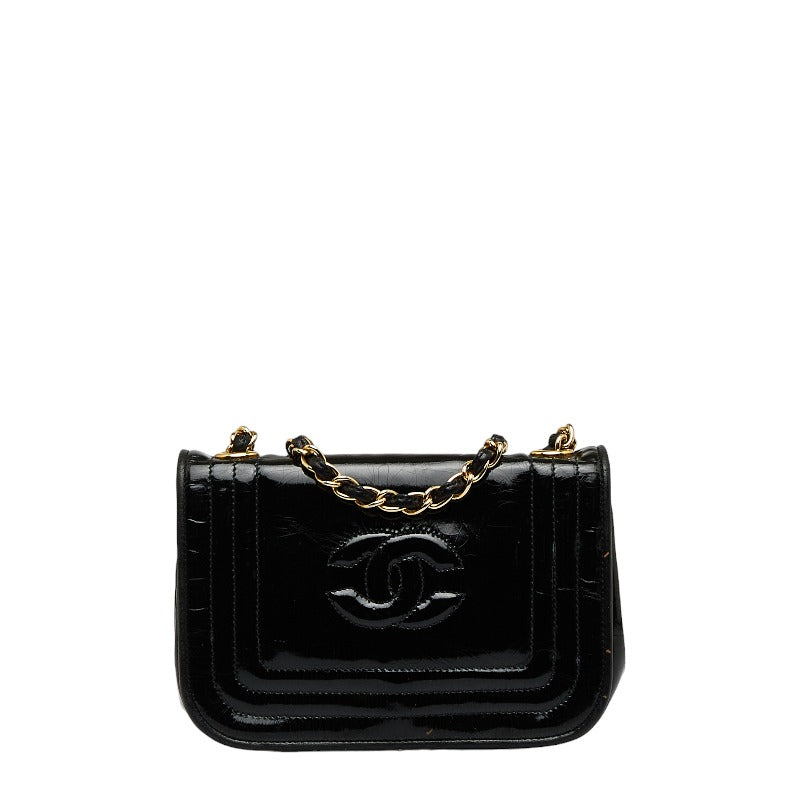 シャネル ココマーク ミニショルダーバッグ ブラック エナメル レディース CHANEL 【中古】