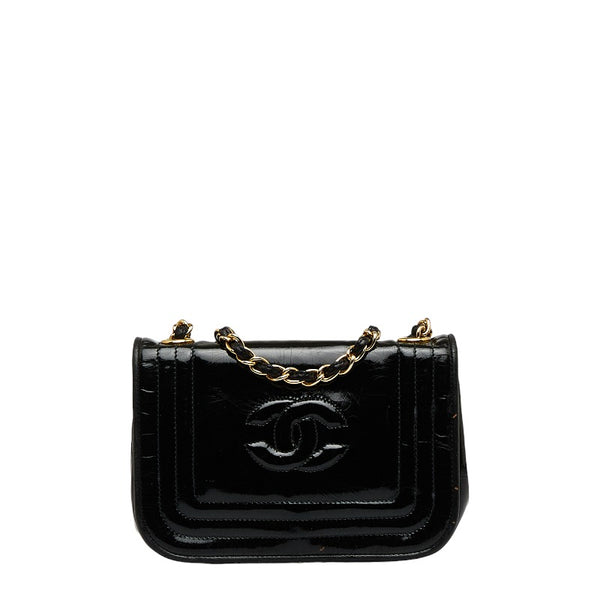 シャネル ココマーク ミニショルダーバッグ ブラック エナメル レディース CHANEL 【中古】