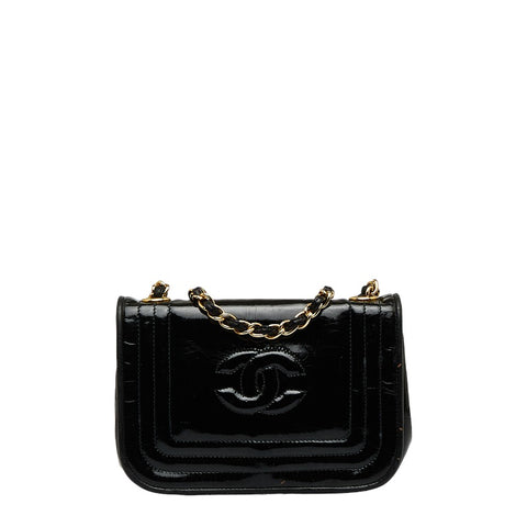 シャネル ココマーク ミニショルダーバッグ ブラック エナメル レディース CHANEL 【中古】