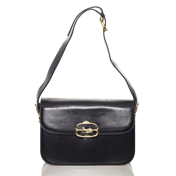 セリーヌ 馬車金具 ショルダーバッグ ブラック レザー レディース CELINE 【中古】