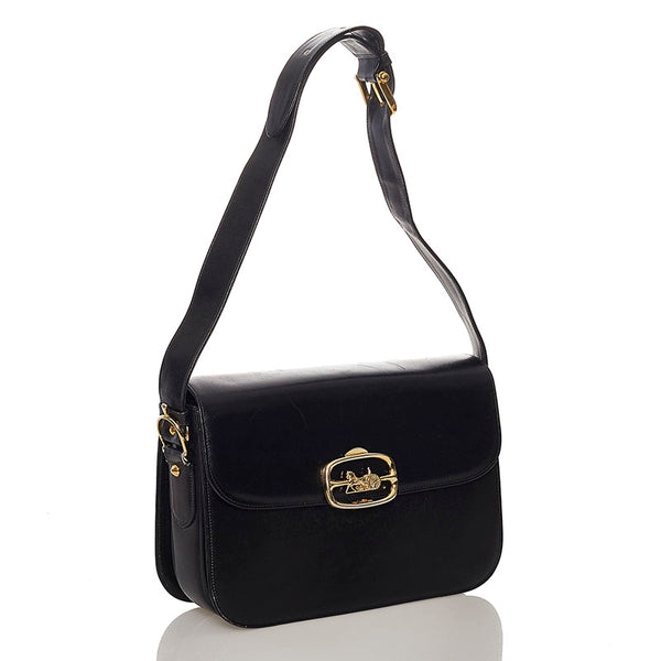 セリーヌ 馬車金具 ショルダーバッグ ブラック レザー レディース CELINE 【中古】