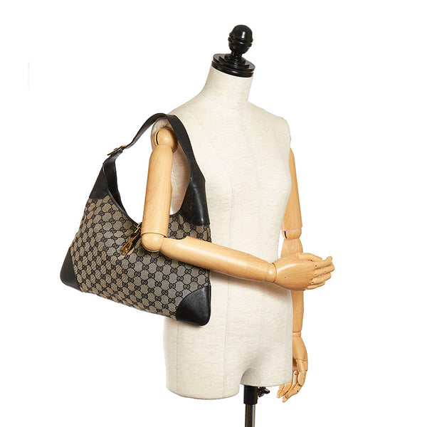 グッチ GGキャンバス ショルダーバッグ ブラック ベージュ レザー キャンバス レディース GUCCI 【中古】