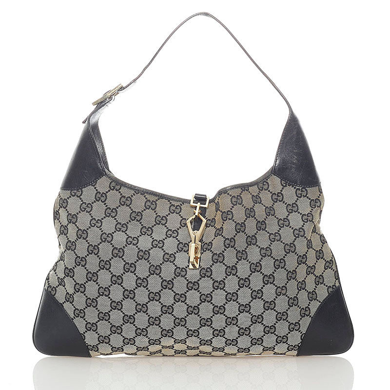 グッチ GGキャンバス ショルダーバッグ ブラック ベージュ レザー キャンバス レディース GUCCI 【中古】