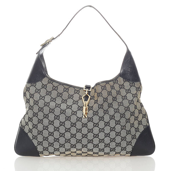 グッチ GGキャンバス ショルダーバッグ ブラック ベージュ レザー キャンバス レディース GUCCI 【中古】