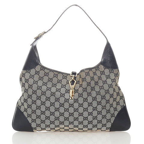 グッチ GGキャンバス ショルダーバッグ ブラック ベージュ レザー キャンバス レディース GUCCI 【中古】