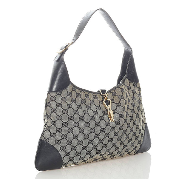 グッチ GGキャンバス ショルダーバッグ ブラック ベージュ レザー キャンバス レディース GUCCI 【中古】