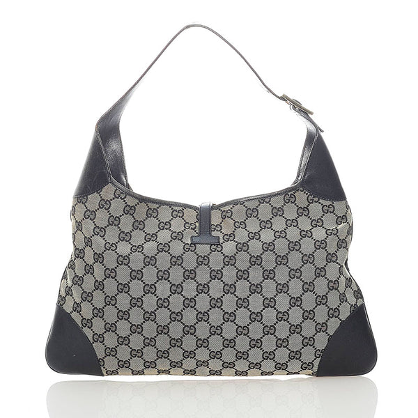 グッチ GGキャンバス ショルダーバッグ ブラック ベージュ レザー キャンバス レディース GUCCI 【中古】