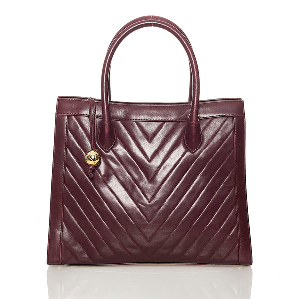 シャネル Vステッチ ハンドバッグ ワインレッド ボルドー ラムスキン レディース CHANEL 【中古】