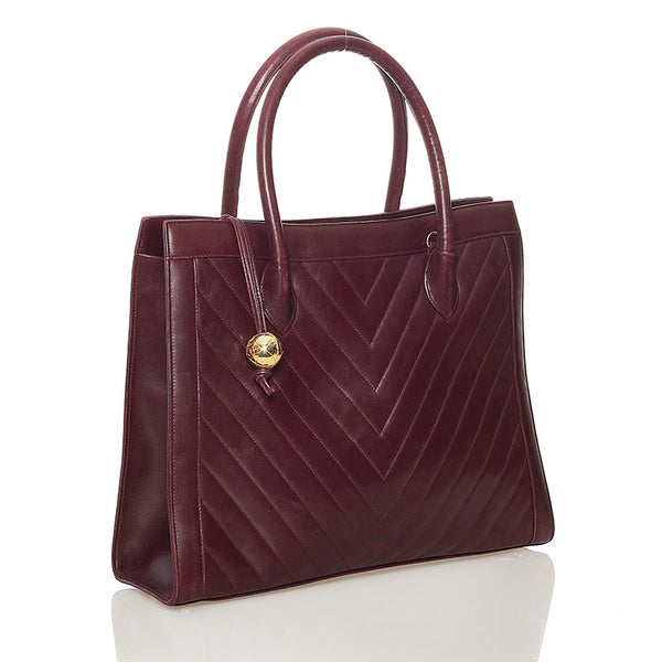 シャネル Vステッチ ハンドバッグ ワインレッド ボルドー ラムスキン レディース CHANEL 【中古】