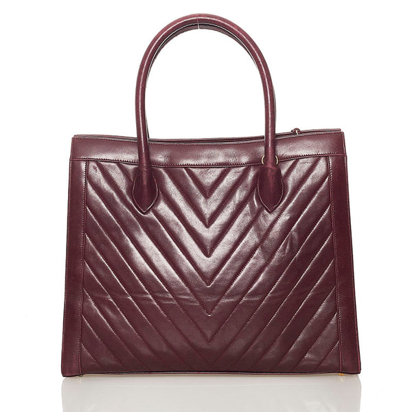 シャネル Vステッチ ハンドバッグ ワインレッド ボルドー ラムスキン レディース CHANEL 【中古】