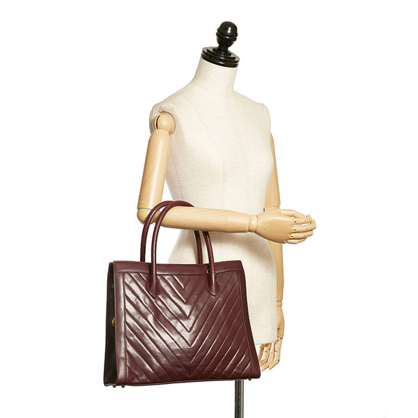シャネル Vステッチ ハンドバッグ ワインレッド ボルドー ラムスキン レディース CHANEL 【中古】