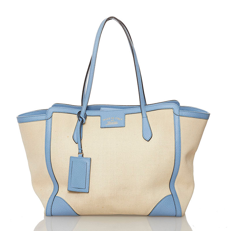 グッチ スウィング トートバッグ 354397 アイボリー ブルー キャンバス レザー レディース GUCCI 【中古】