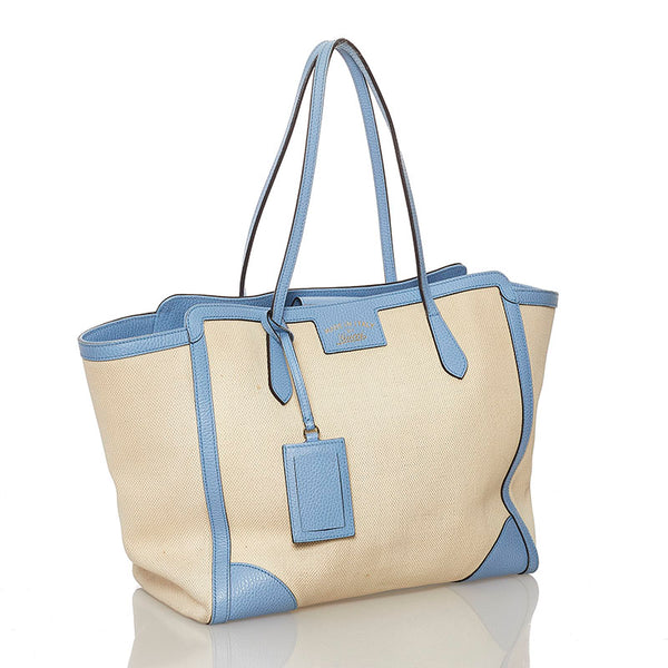 グッチ スウィング トートバッグ 354397 アイボリー ブルー キャンバス レザー レディース GUCCI 【中古】