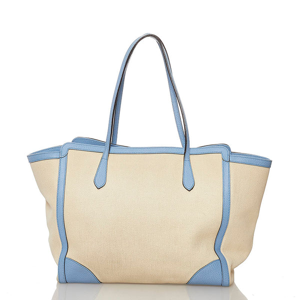 グッチ スウィング トートバッグ 354397 アイボリー ブルー キャンバス レザー レディース GUCCI 【中古】