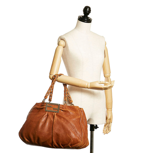 フェンディ チェーン ハンドバッグ 8BR616 ブラウン レザー レディース FENDI 【中古】