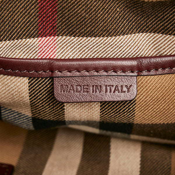 バーバリー ノバチェック ショルダーバッグ トートバッグ ワインレッド ベージュ レザー キャンバス レディース BURBERRY 【中古】