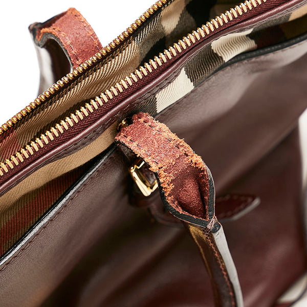 バーバリー ノバチェック ショルダーバッグ トートバッグ ワインレッド ベージュ レザー キャンバス レディース BURBERRY 【中古】
