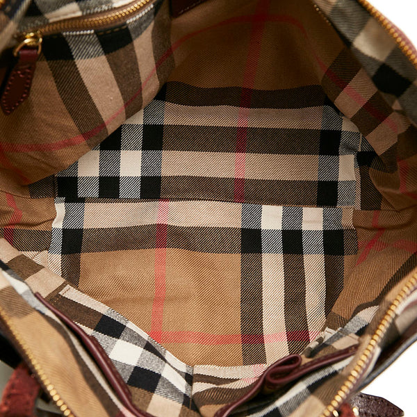 バーバリー ノバチェック ショルダーバッグ トートバッグ ワインレッド ベージュ レザー キャンバス レディース BURBERRY 【中古】