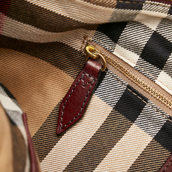 バーバリー ノバチェック ショルダーバッグ トートバッグ ワインレッド ベージュ レザー キャンバス レディース BURBERRY 【中古】