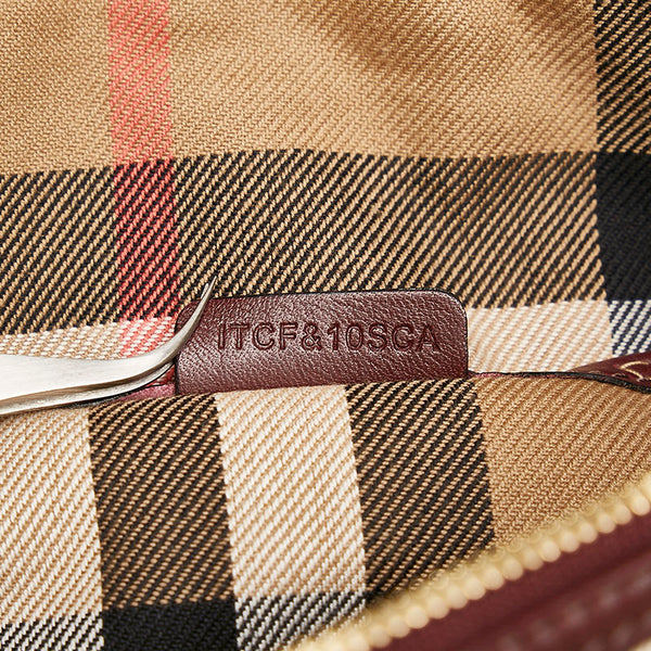 バーバリー ノバチェック ショルダーバッグ トートバッグ ワインレッド ベージュ レザー キャンバス レディース BURBERRY 【中古】