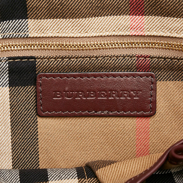 バーバリー ノバチェック ショルダーバッグ トートバッグ ワインレッド ベージュ レザー キャンバス レディース BURBERRY 【中古】