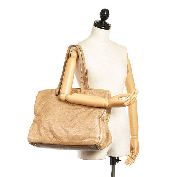 シャネル オンザロード ワイルドステッチ ココマーク トートバッグ ショルダーバッグ  ベージュ レザー レディース CHANEL 【中古】