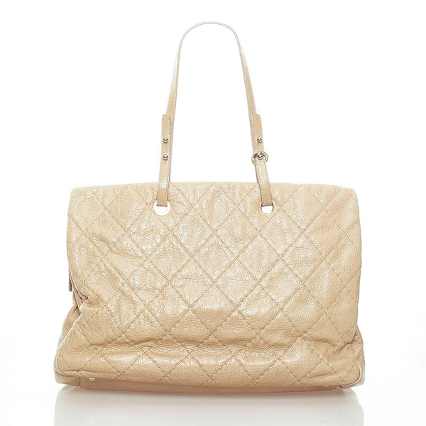 シャネル オンザロード ワイルドステッチ ココマーク トートバッグ ショルダーバッグ  ベージュ レザー レディース CHANEL 【中古】