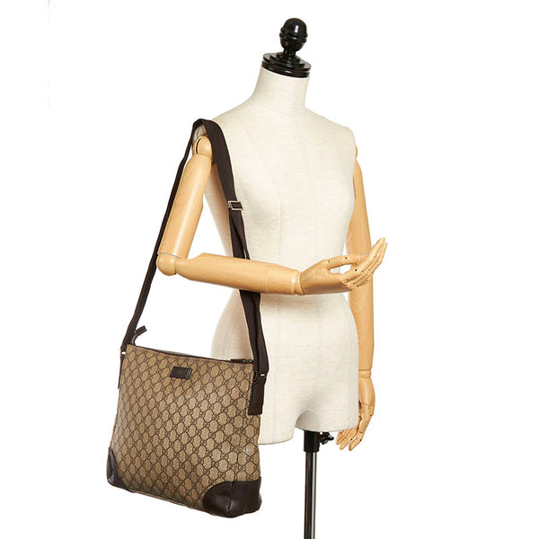 グッチ GGスプリーム 斜め掛け ショルダーバッグ 110054 ベージュ ブラウン PVC レザー レディース GUCCI 【中古】